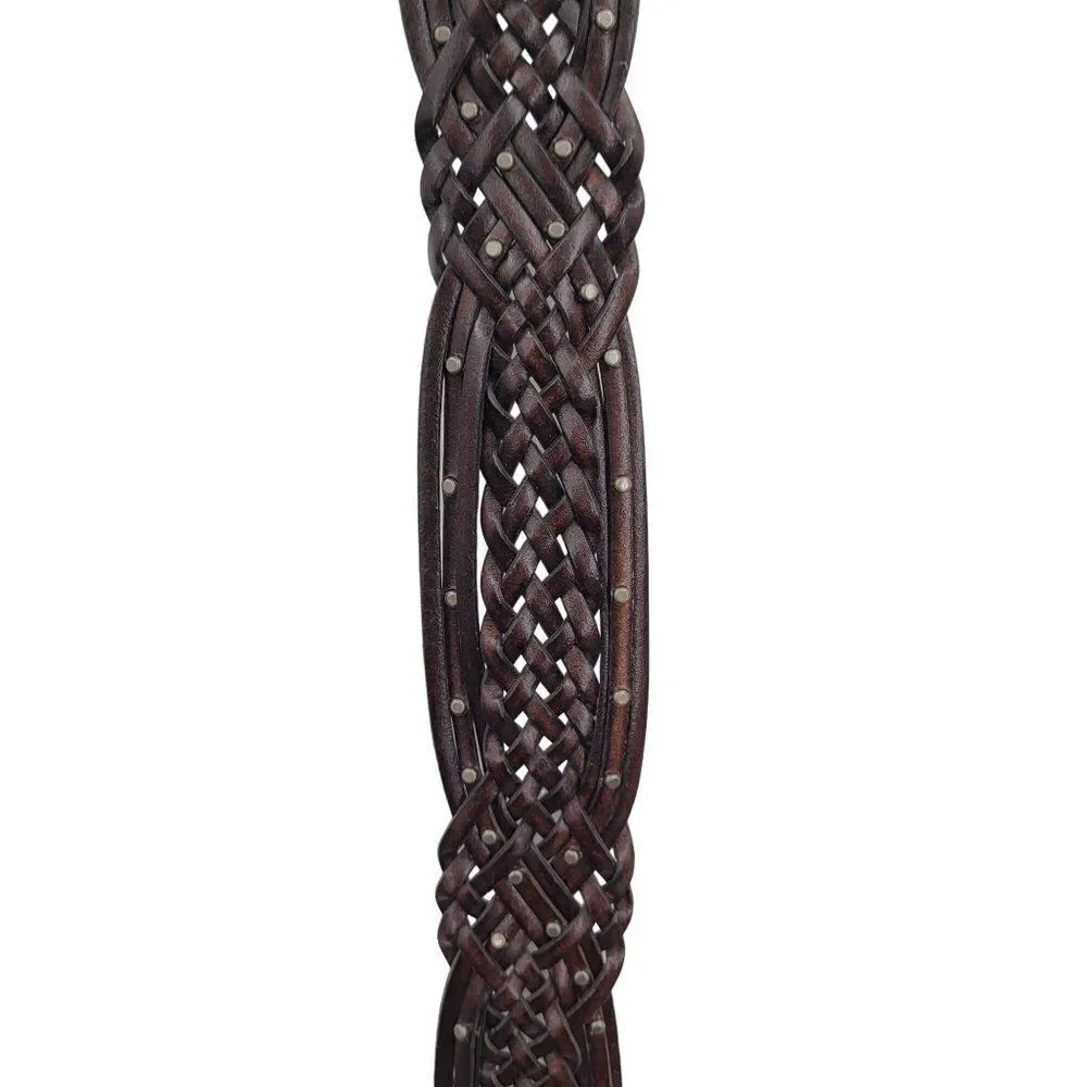 Esprit Womens Belt L Dark Brown Wicker Woven Braided‎ Silver Buckle Studded